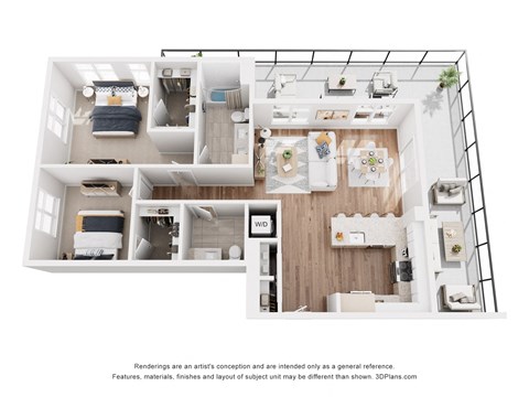 Floor plan for 2 beds, 2 baths, 1173 sqft